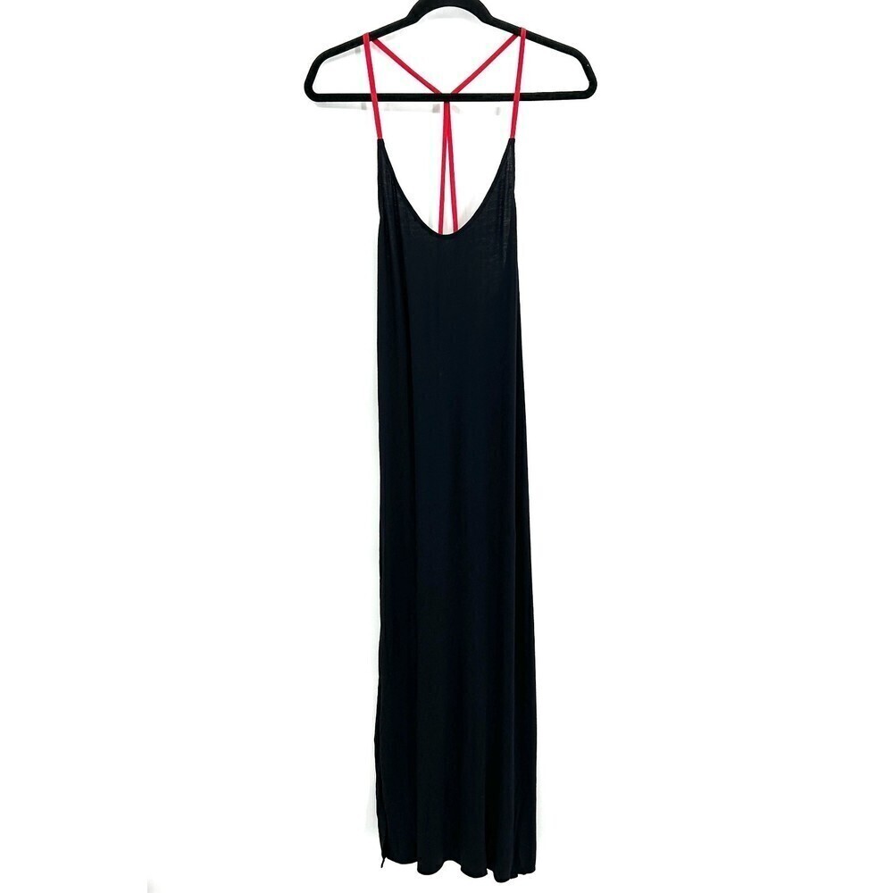 NWOT URBAN OUTFITTERS Mouchette Black Red Strap Side Slits Maxi Dress Medium